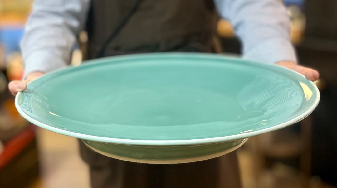 値下げ　新品　有田焼　青磁　大皿　47cm　盛皿　飾り皿　業務用　開店祝