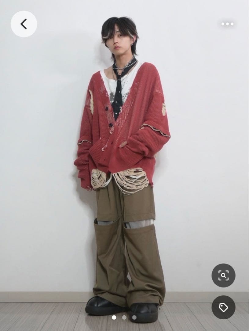 【GRANCY】 Lサイズ ディストラクションデザインビッグカーディガン 赤