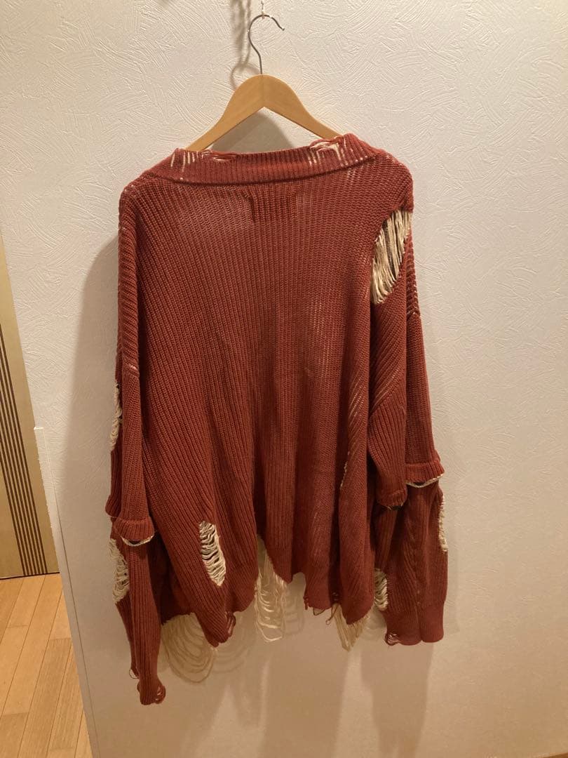 【GRANCY】 Lサイズ ディストラクションデザインビッグカーディガン 赤