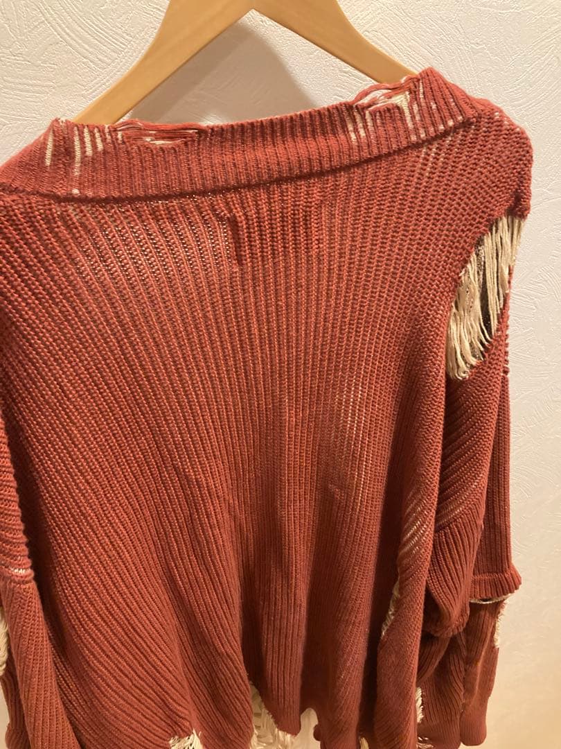 【GRANCY】 Lサイズ ディストラクションデザインビッグカーディガン 赤