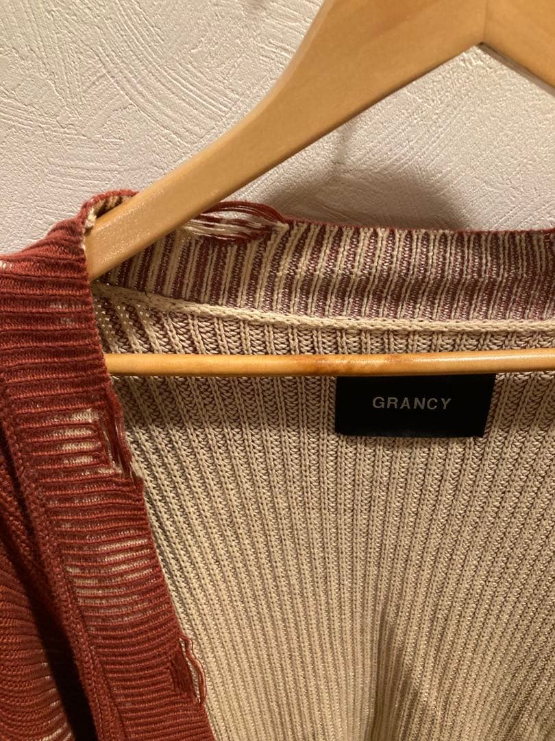 【GRANCY】 Lサイズ ディストラクションデザインビッグカーディガン 赤