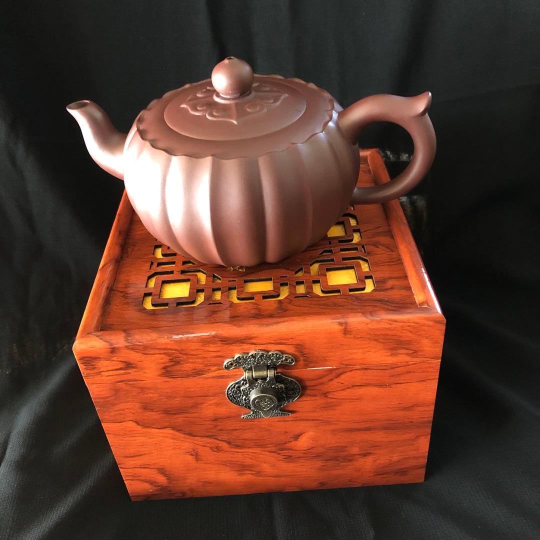 未使用　巨匠の紫砂急須　収納木箱付き　作家さんの名作　手作り　ハンドメイド