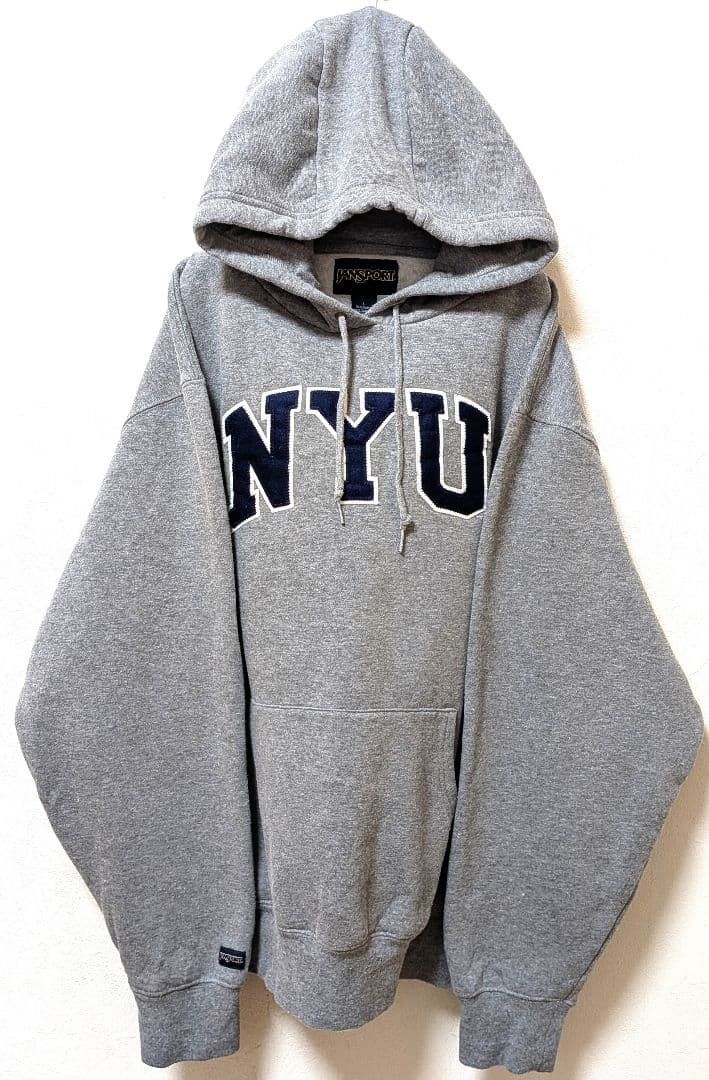 3点ジャンスポーツ NYU 刺繍 スウェットパーカー グレー 灰色 L 古着