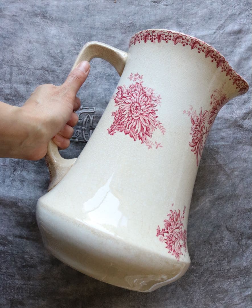 特大　水差し　ピシェ　フランス　アンティーク　菊