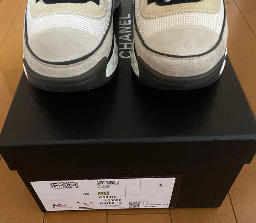 chanel CCメタルロゴ 厚底スニーカー グレー 36 23.0cm 国内