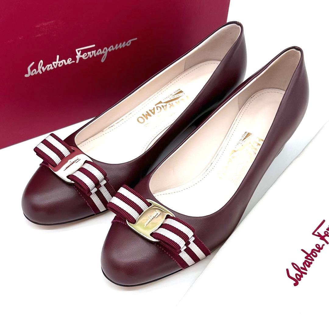 極美品✨サルヴァトーレフェラガモ ヴァラリボン パンプス レザー ボルドー 7D