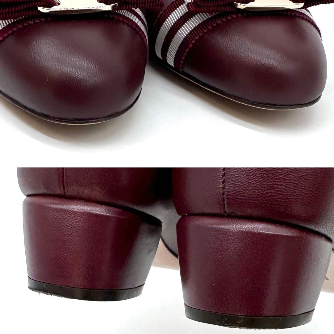 極美品✨サルヴァトーレフェラガモ ヴァラリボン パンプス レザー ボルドー 7D