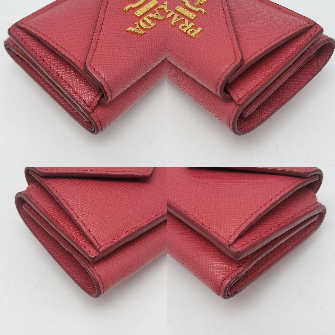 極美品✨プラダ　三つ折り財布　レザー　ピンク　PEONIA