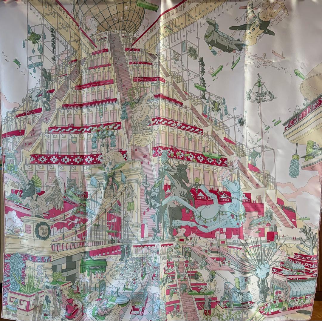 美品　エルメス カレ90 翼のある馬の伝説 スカーフ HERMES クリーム