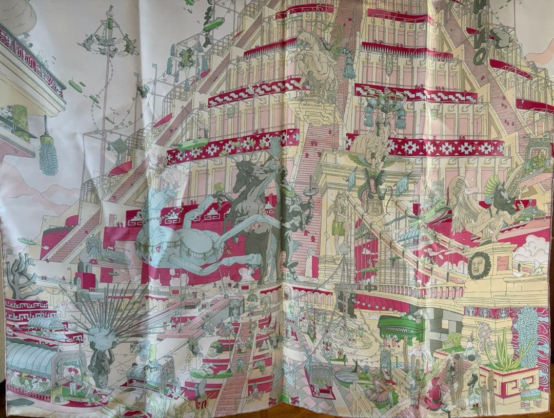 美品　エルメス カレ90 翼のある馬の伝説 スカーフ HERMES クリーム