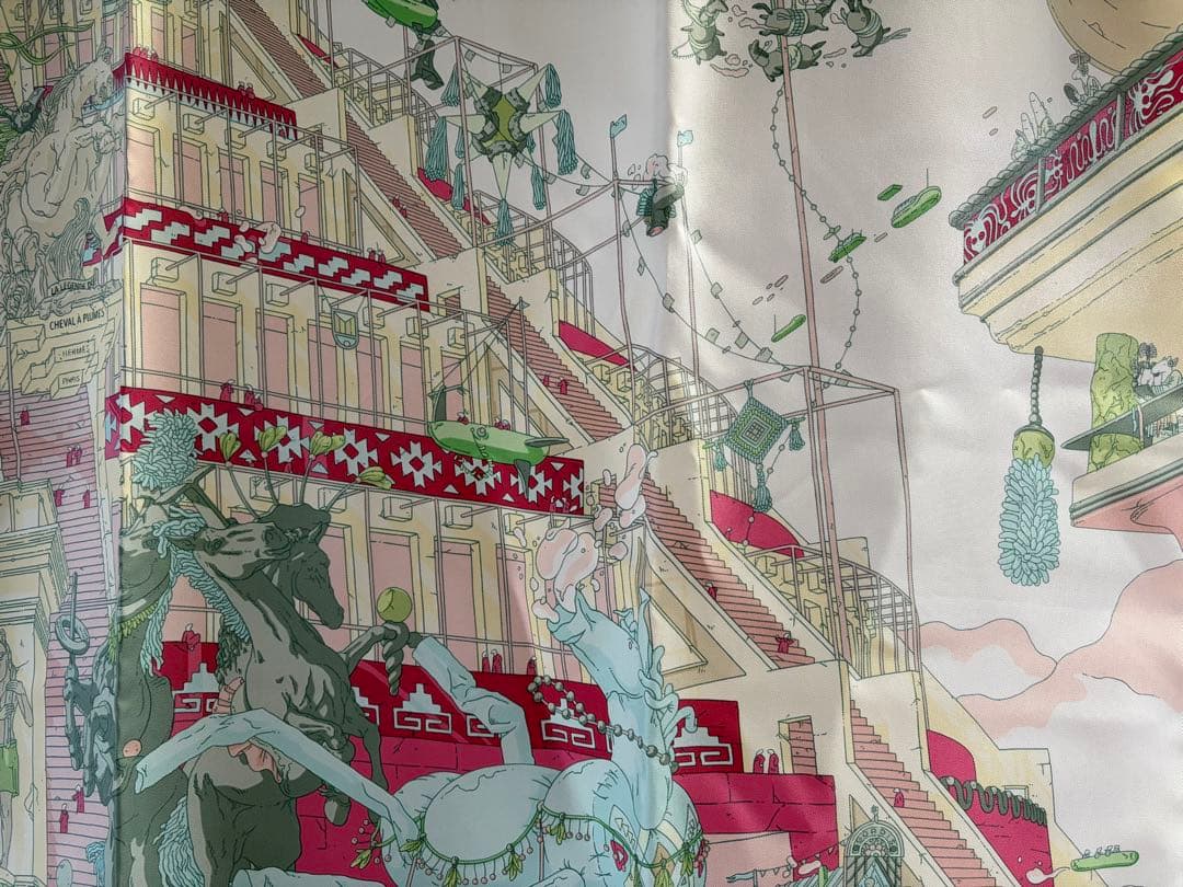 美品　エルメス カレ90 翼のある馬の伝説 スカーフ HERMES クリーム