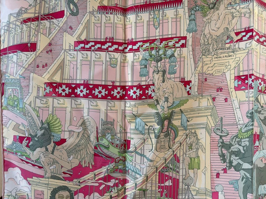 美品　エルメス カレ90 翼のある馬の伝説 スカーフ HERMES クリーム