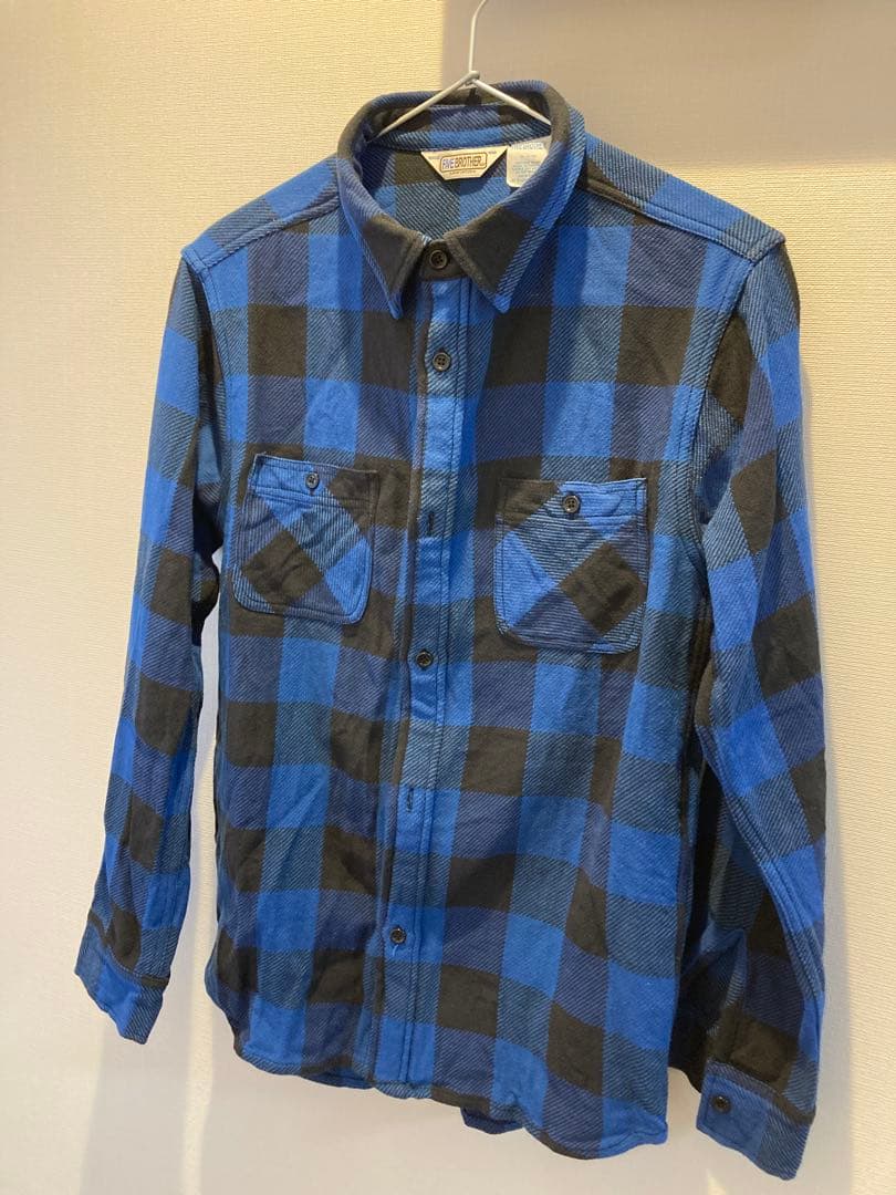 ファイブブラザー　ネルシャツ　バッファローチェック　青黒　L