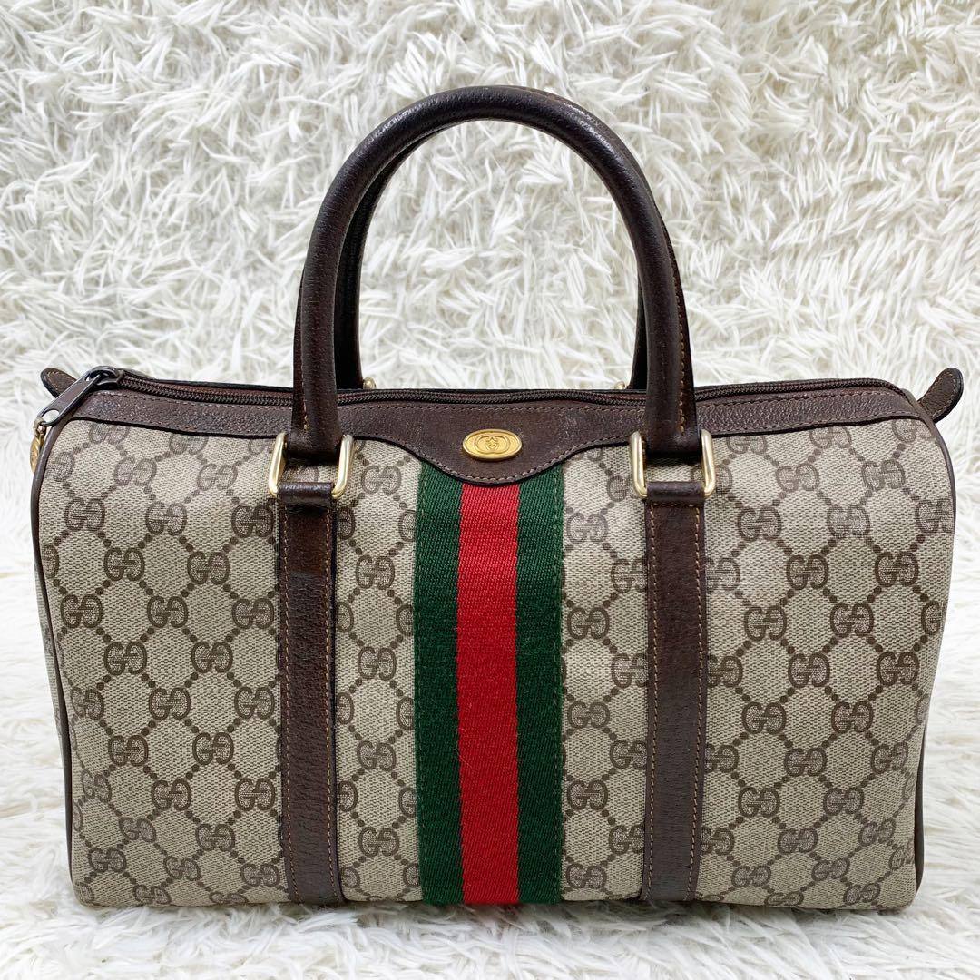 【✨極美品✨】オールドグッチ ミニボストンバッグ シェリーライン ブラウン