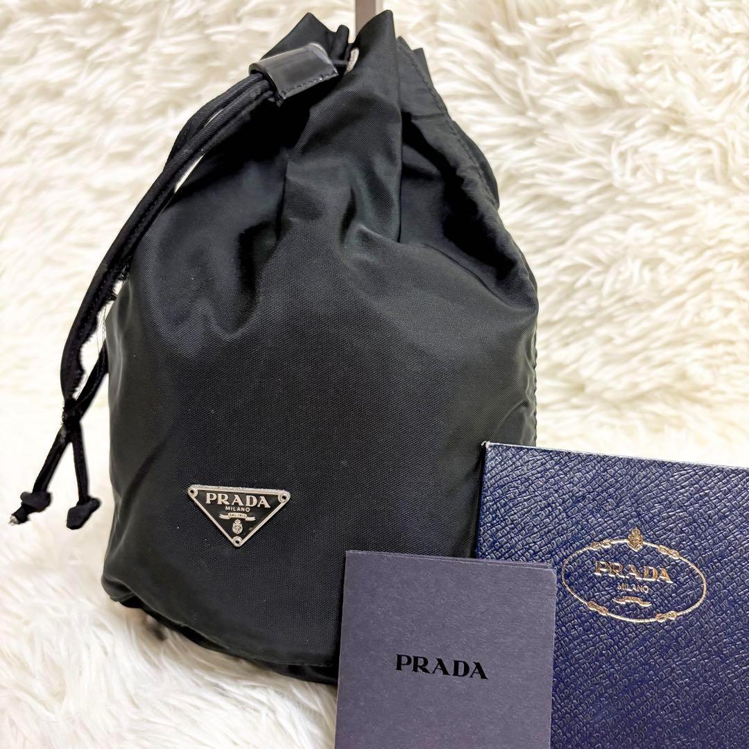 PRADA プラダ 巾着　白タグ　ポーチ バニティ 三角ロゴ　テスート　ナイロン