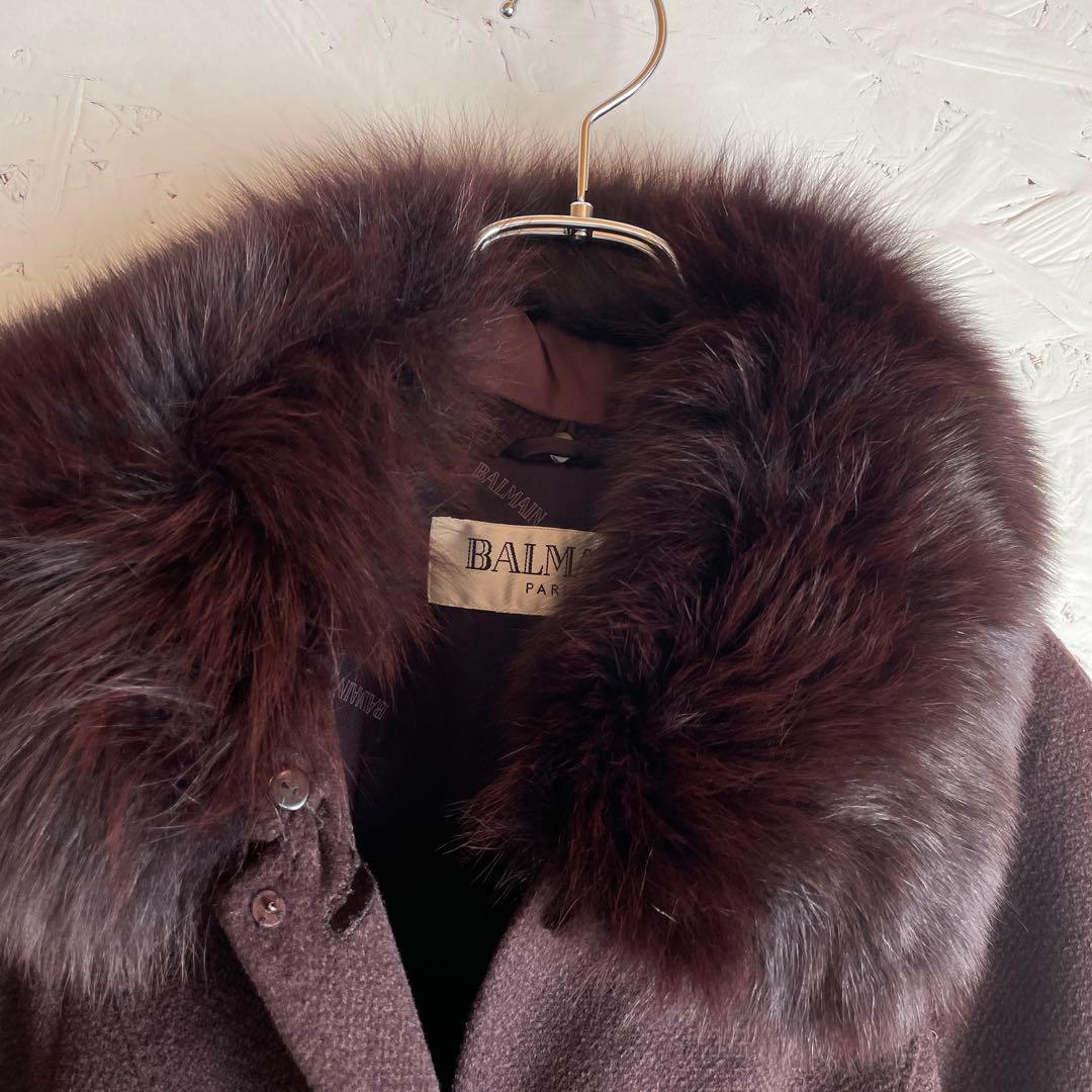 カシミヤ100%【BALMAIN】ウールロングコート　ステンカラーコート　9