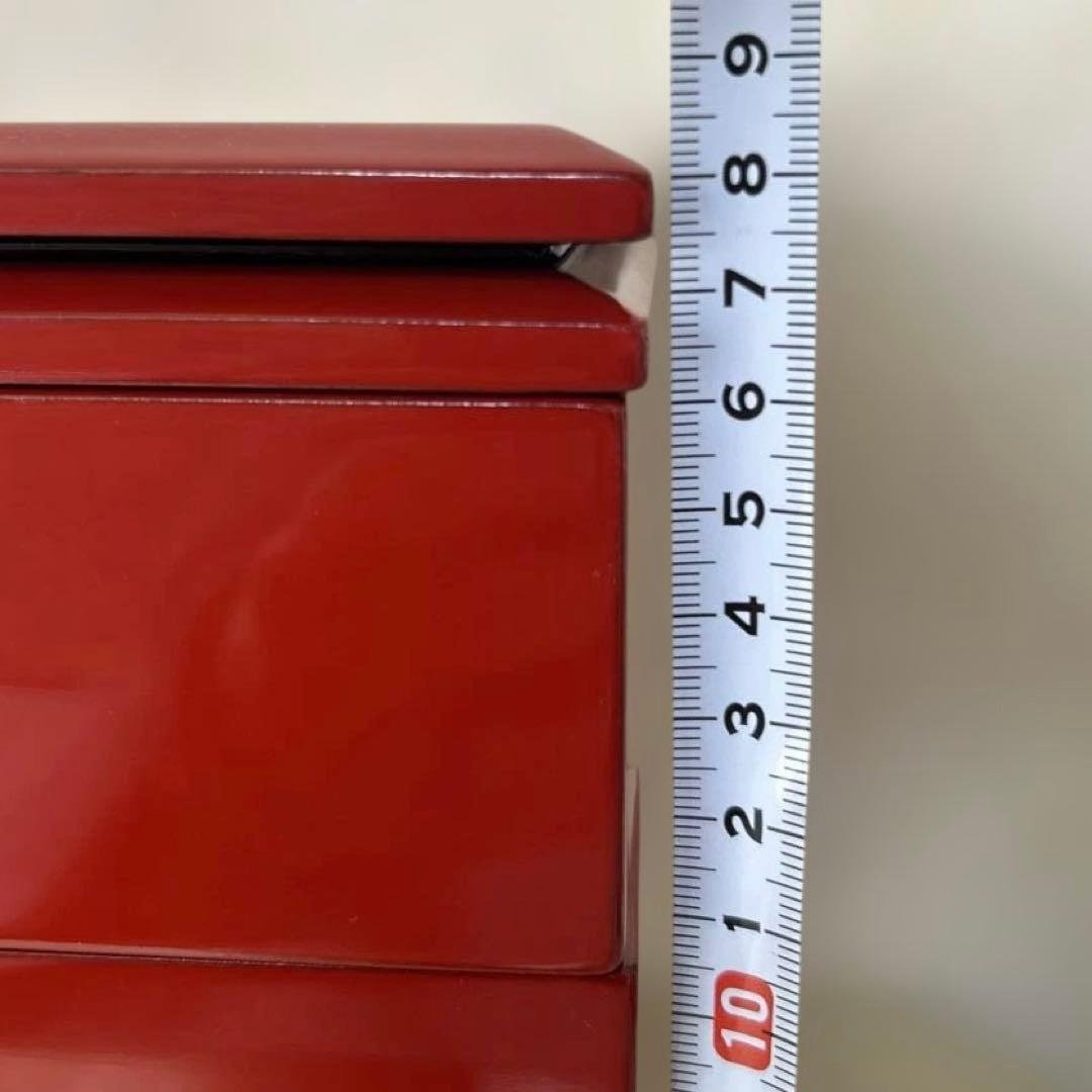 川連漆器 朱内黒 三段重めんとり 蓋二枚