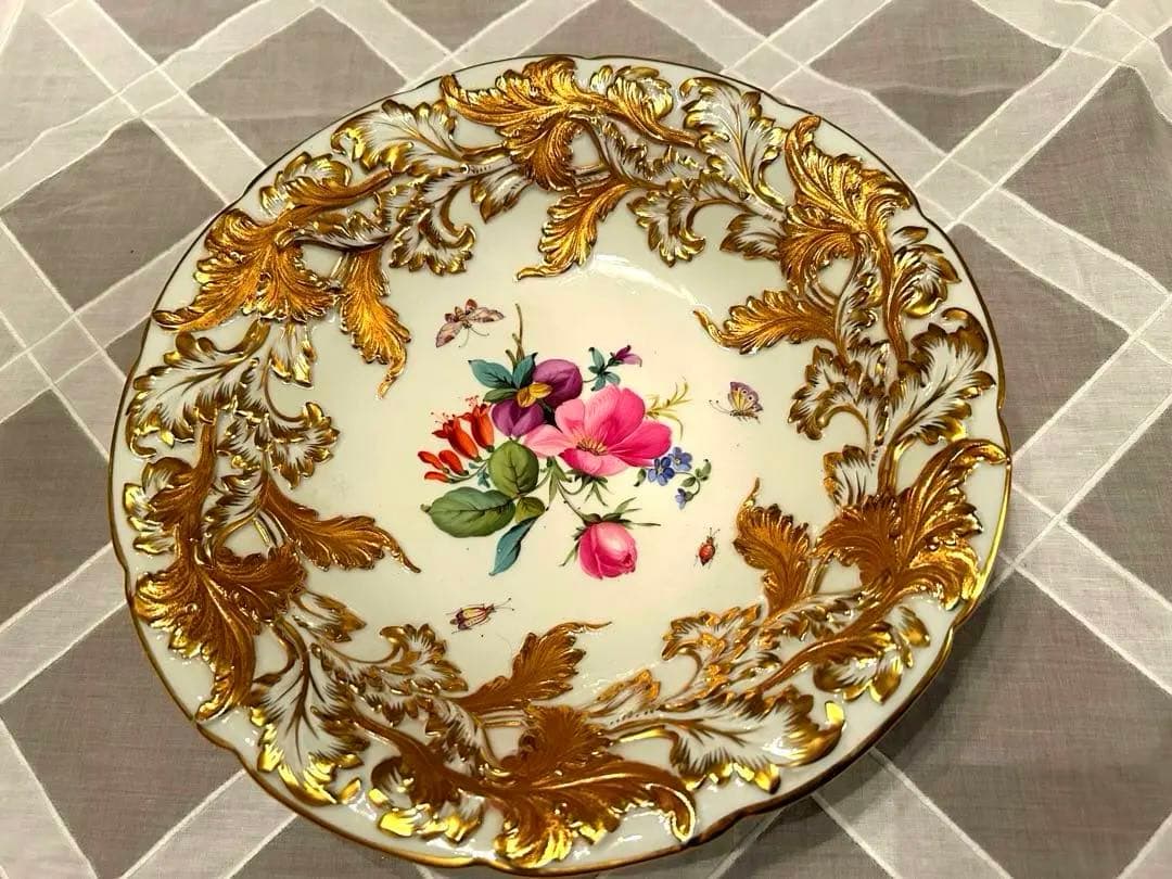 【未使用品】希少　マイセン アンティーク　皿　金彩　フラワー 飾り皿