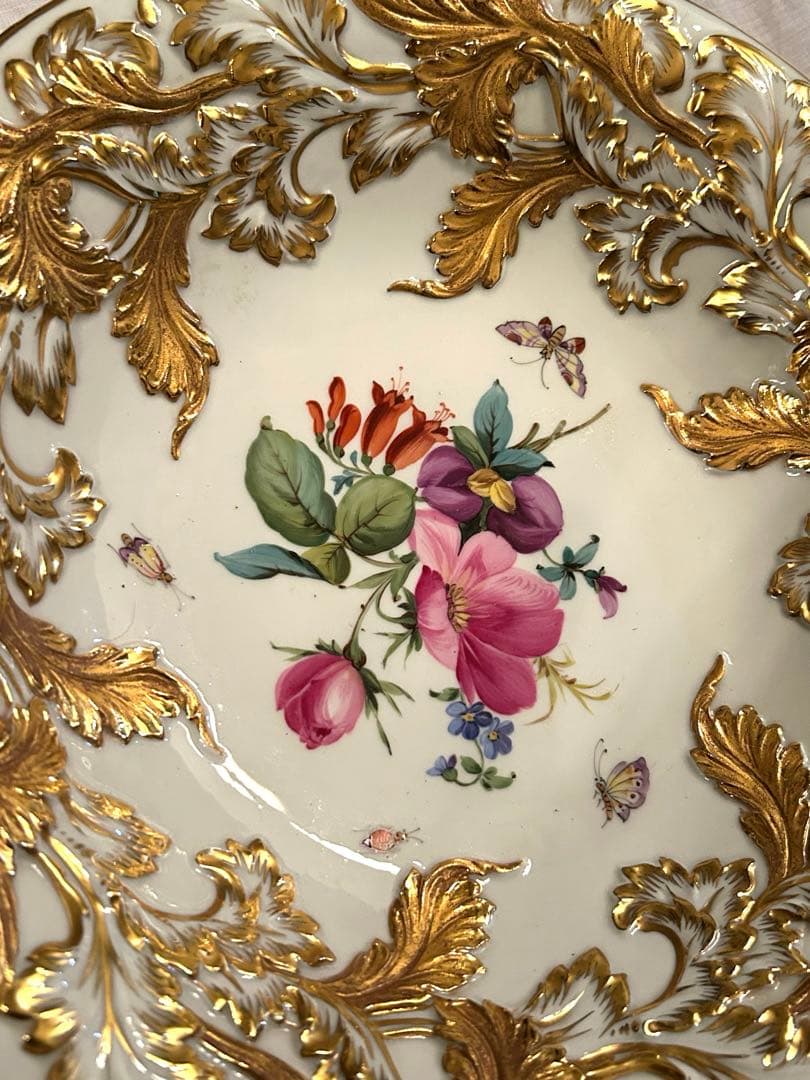 【未使用品】希少　マイセン アンティーク　皿　金彩　フラワー 飾り皿