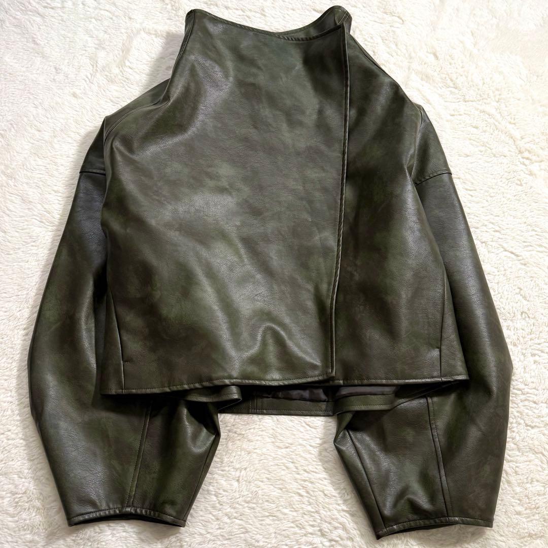 【美品】led. tokyo ハイネックショートレザーコート カーキ FREE