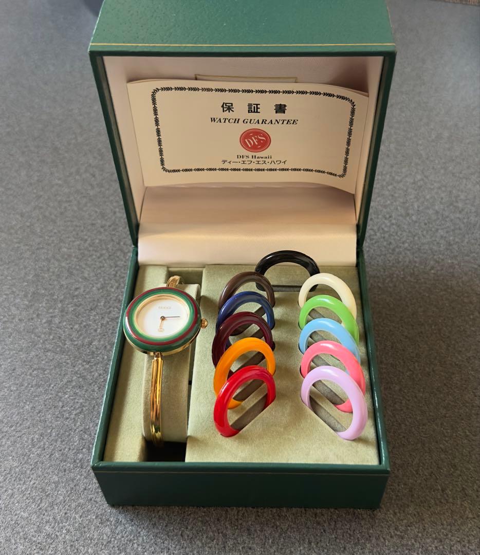 美品 グッチ 11/12.2 チェンジベゼル 12色 レディース クォーツ腕時計