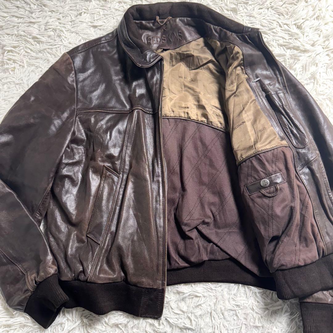 90s REDSKINS バッファローレザー フライトJKT 刺繍ロゴ　XL