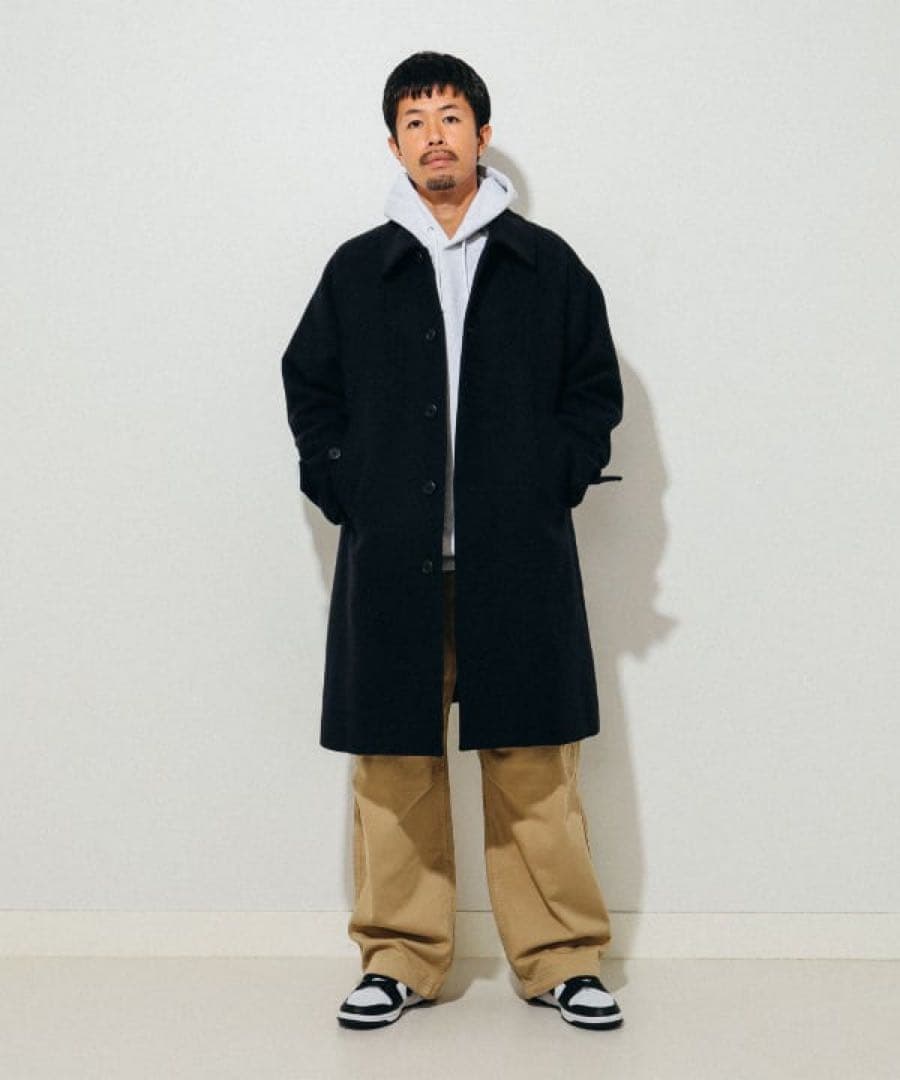 【美品】BEAMS フリースステンカラーコート　M ネイビー