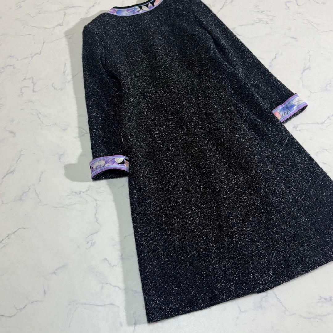 美品　LEONARD トリム　アルパカ　ウール　ノーカラーロングコート