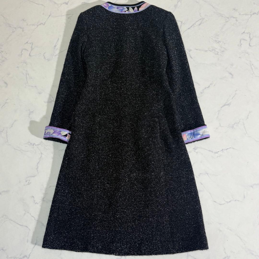 美品　LEONARD トリム　アルパカ　ウール　ノーカラーロングコート