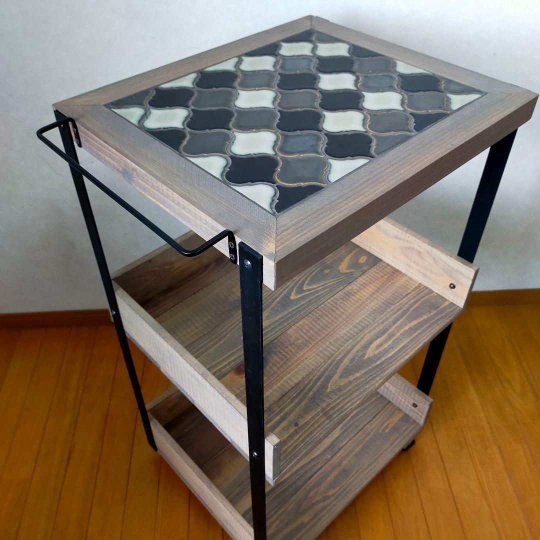 【新作】ランタンタイルのキッチンワゴン【handmade】ブラック×グレー