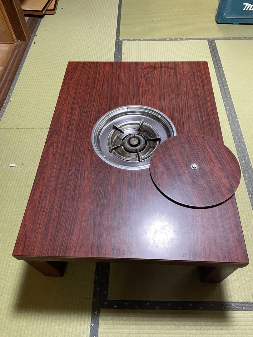 引き取り限定‼️ 座卓　鍋用コンロ付き　木目調四本脚　大阪市中央区