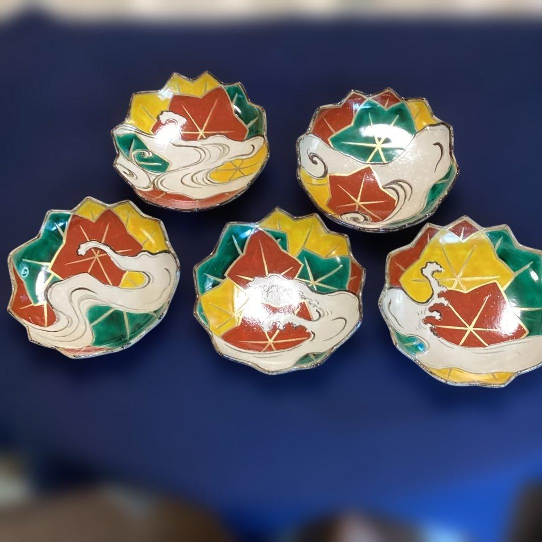 京焼乾山写立田川向付5客　　新品未使用