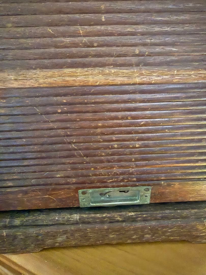 アンティーク木製スライド式蛇腹 ジャバラ扉4段引き出し収納 店舗什器