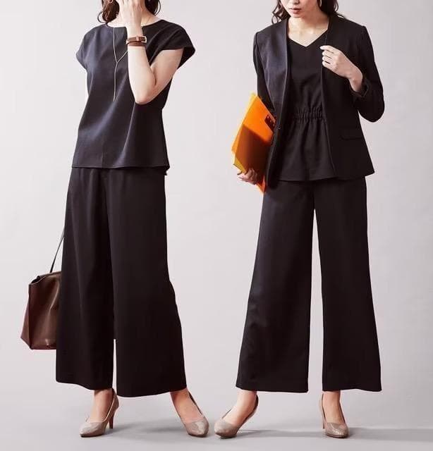 新品☆L黒系・着回し3点セット・セミワイドパンツ・お仕事やフォーマル◯G192