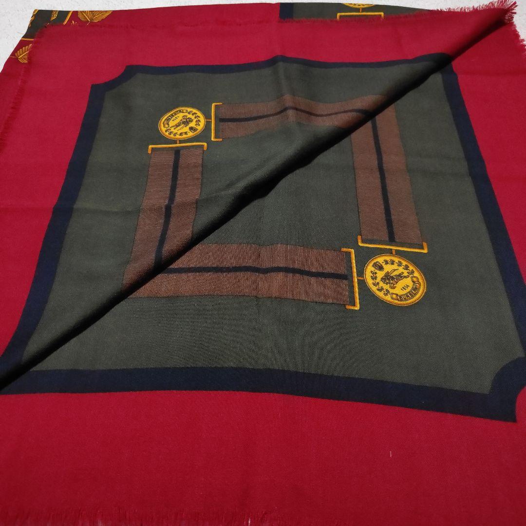 BURBERRYS 美品ウール大判ストール 赤色 ロゴ刺繍 フリンジ付き