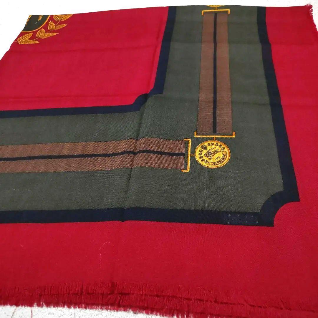 BURBERRYS 美品ウール大判ストール 赤色 ロゴ刺繍 フリンジ付き