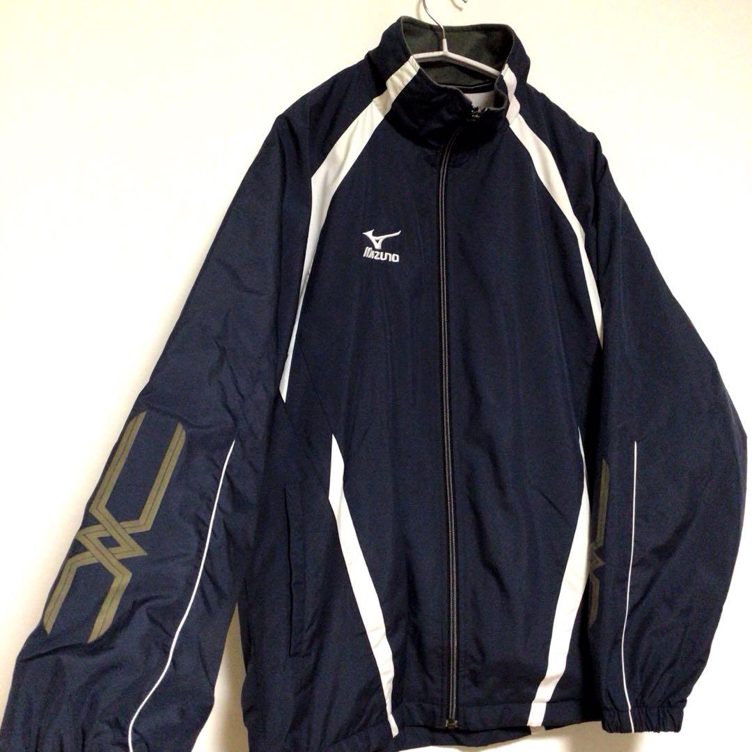 ミズノ ブレスサーモ ウインドブレーカー 上下セット 紺白 S