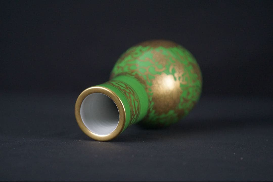 平安 三代 加藤利昇 作 萌黄金襴手 皆具 共箱 茶道具