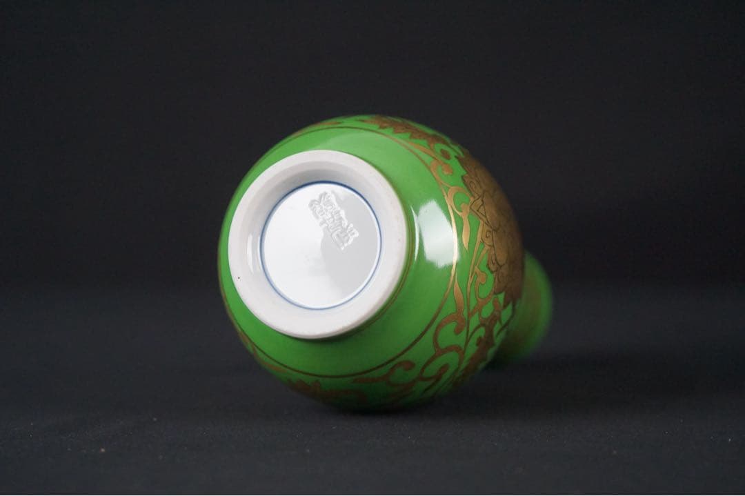 平安 三代 加藤利昇 作 萌黄金襴手 皆具 共箱 茶道具