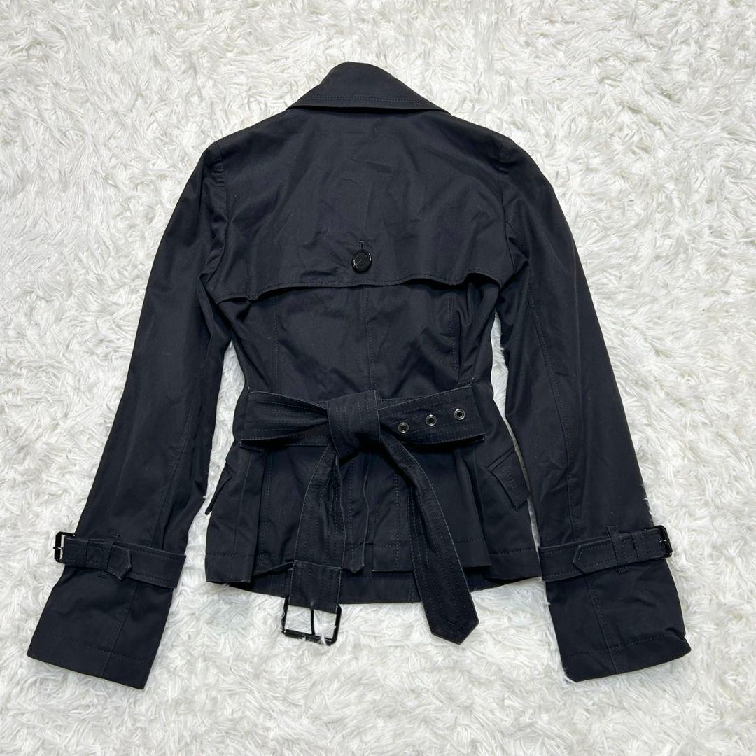 【美品】バーバリー ショートトレンチコート メガチェック ベルト付き 黒 36