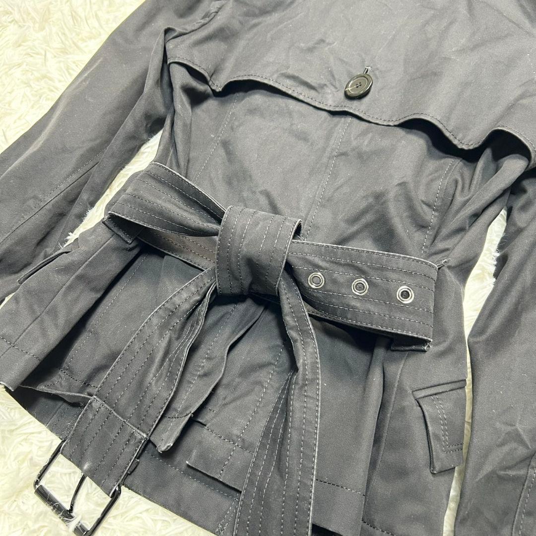 【美品】バーバリー ショートトレンチコート メガチェック ベルト付き 黒 36