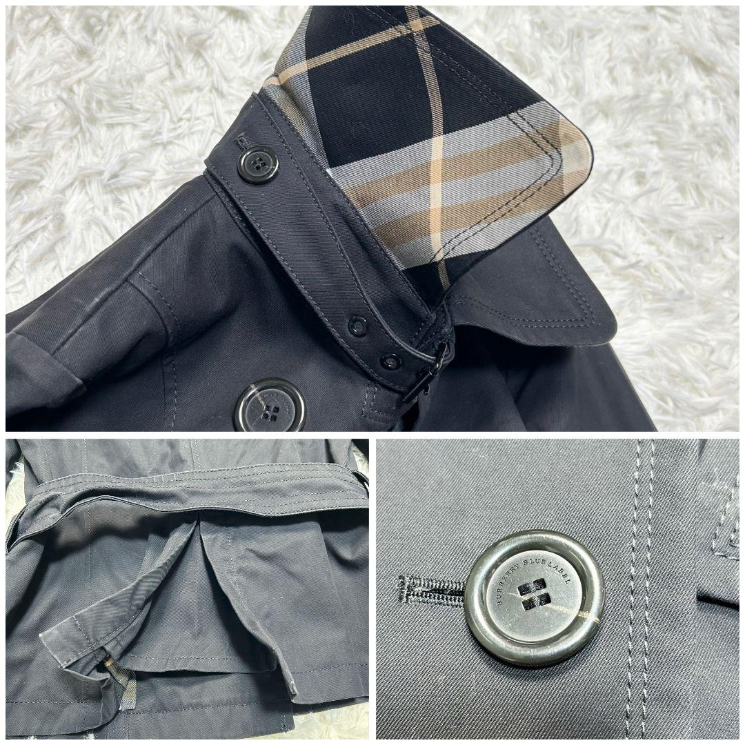 【美品】バーバリー ショートトレンチコート メガチェック ベルト付き 黒 36