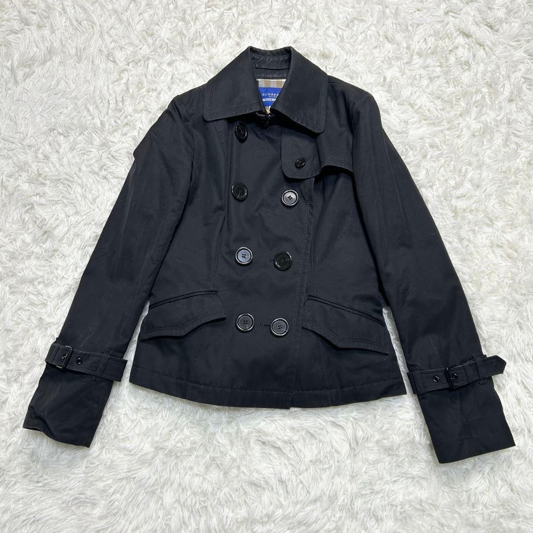 【美品】バーバリー ショートトレンチコート メガチェック ベルト付き 黒 36