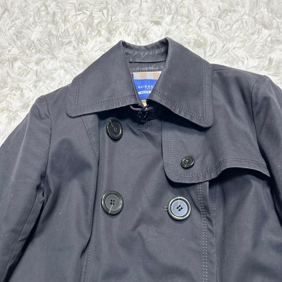 【美品】バーバリー ショートトレンチコート メガチェック ベルト付き 黒 36