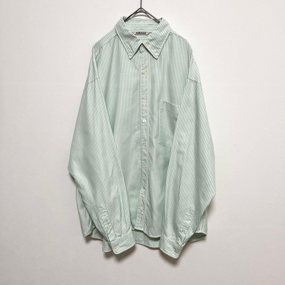 AURALEE オックスフォードBDシャツ ストライプ 3 グリーン× ホワイト