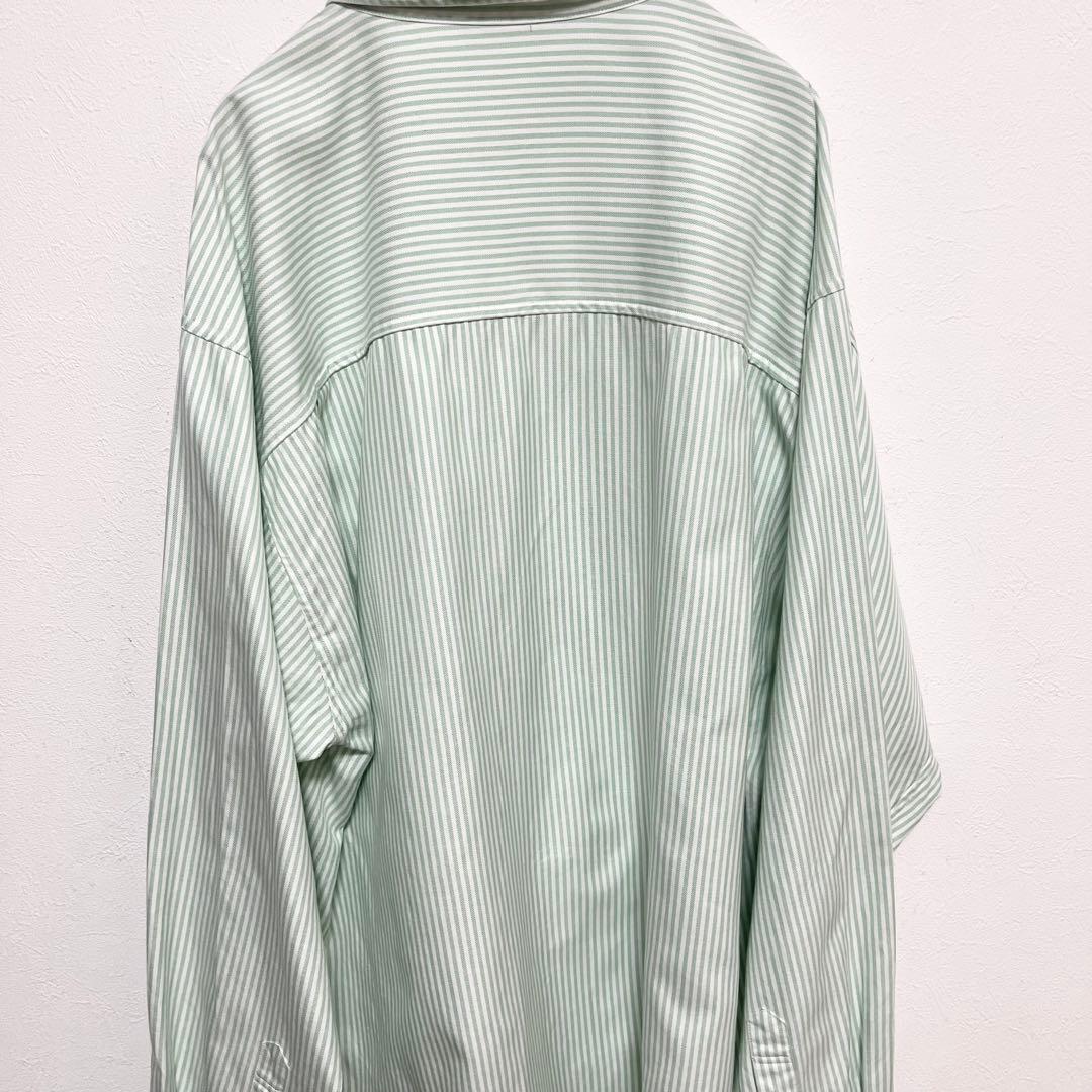 AURALEE オックスフォードBDシャツ ストライプ 3 グリーン× ホワイト