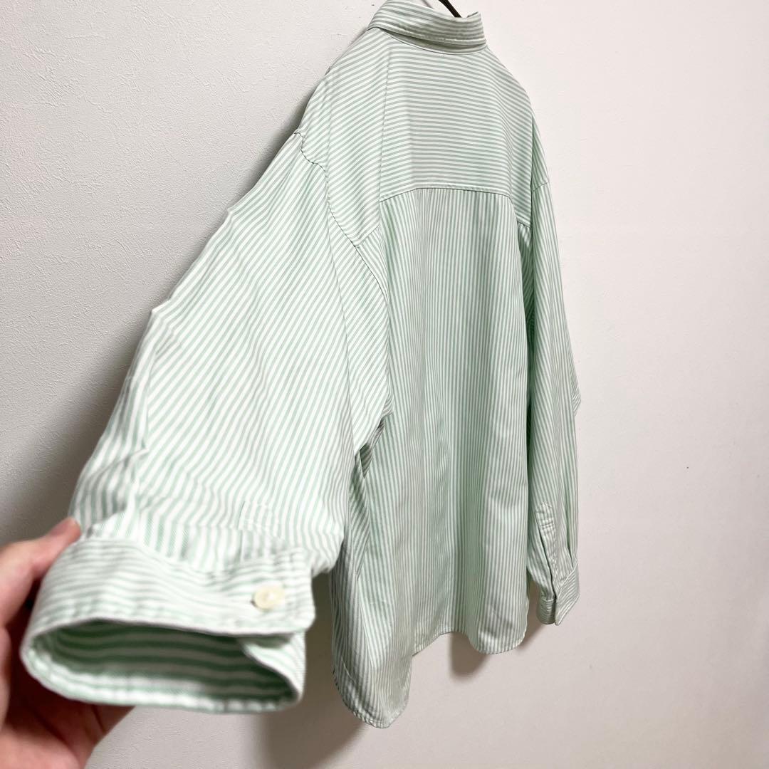 AURALEE オックスフォードBDシャツ ストライプ 3 グリーン× ホワイト