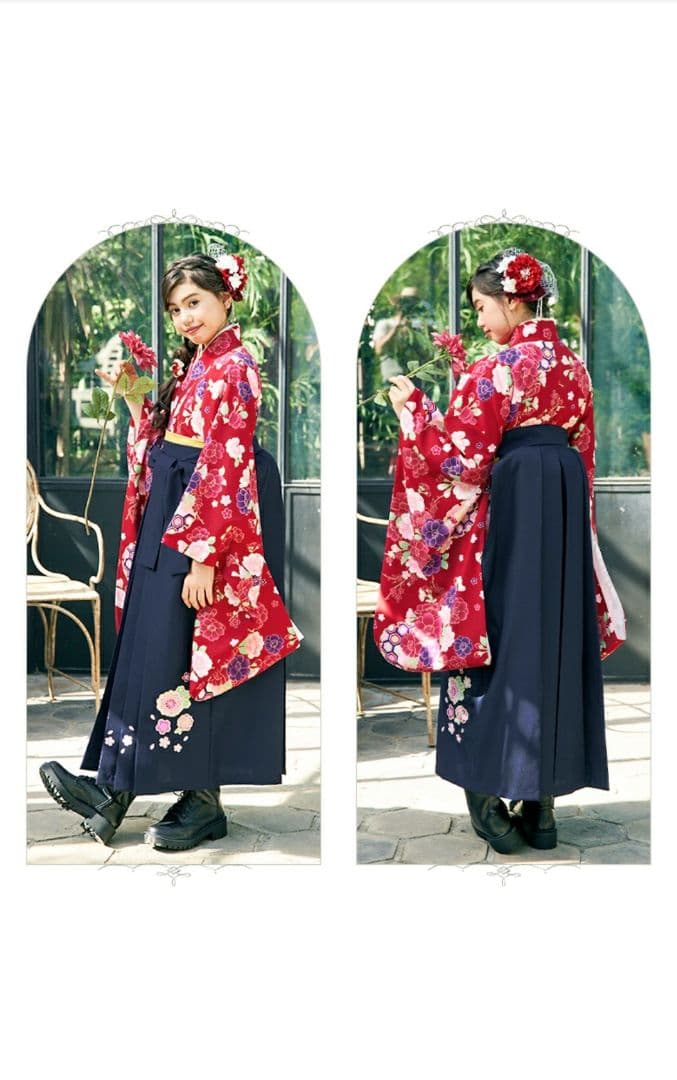 アリサナ 赤色花柄着物　袴セット 150