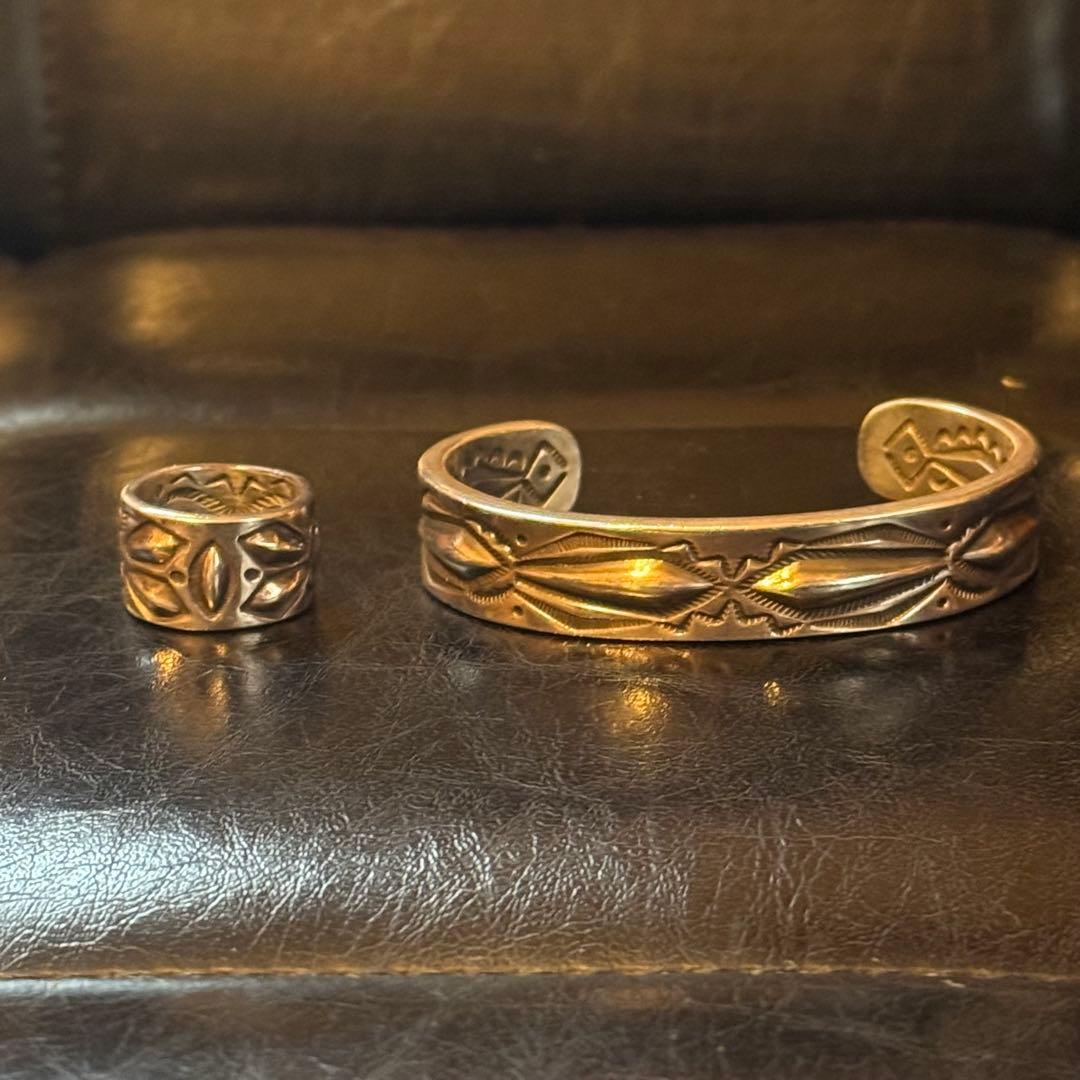 ナバホ族 Ray Adakaiレイアダカイ バングル&リング セット シルバー