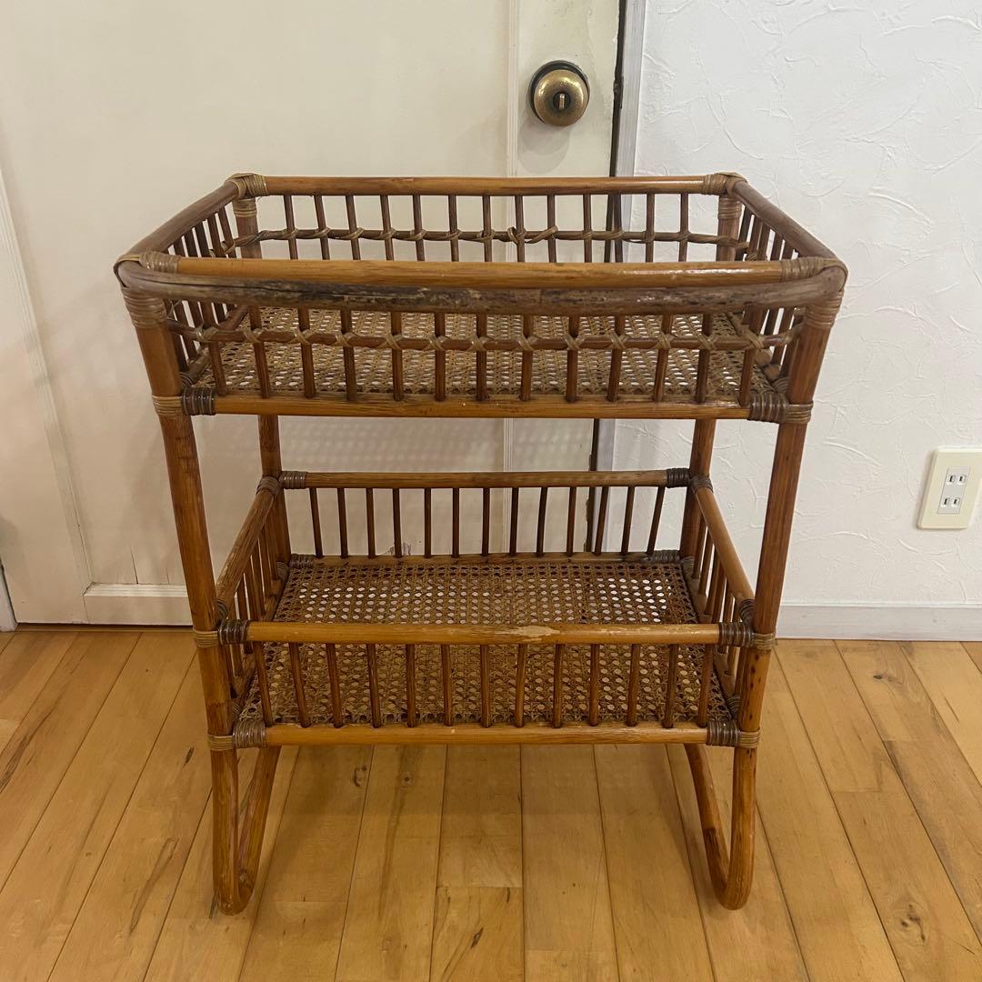 ☆アンティーク☆ ラタン　脱衣かご　ワゴン　マルチ　ラック　バスケット　古道具